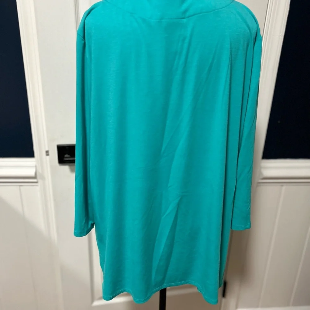 Ruby Rd. Turquoise V-Neck Tunic with Fringe - Picture 3 of 5